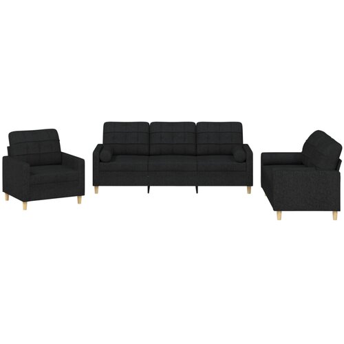 Maison Chic Sedežna garnitura - kavč 3-delna z vzglavniki črno blago, (21728158) Cene