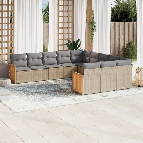 vidaXL 11-dijelni set vrtnih sofa od poliratana s jastucima bež Cijene
