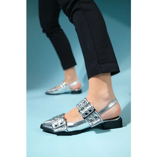 LuviShoes Paloma Silver Skin Women's Sandals with Silver Buckle