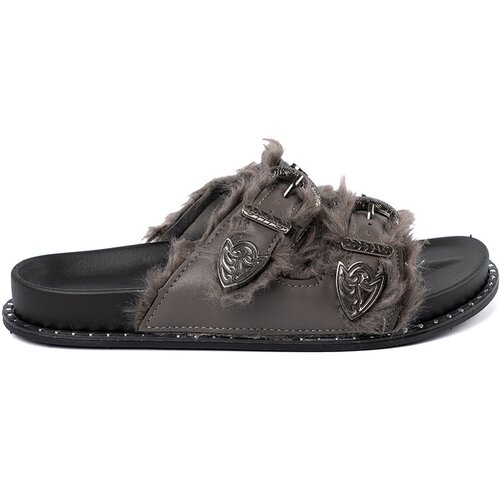 Shelvt Gray flip-flops with fur and studs Cene