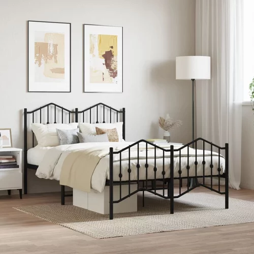 vidaXL Metalni okvir kreveta s uzglavljem i podnožjem crni 120x190 cm