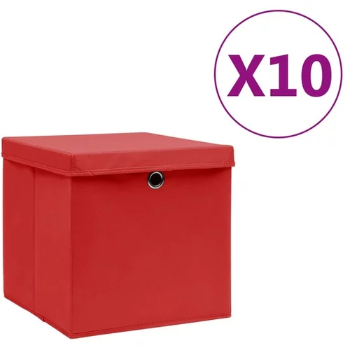  Škatle s pokrovi 10 kosov 28x28x28 cm rdeče