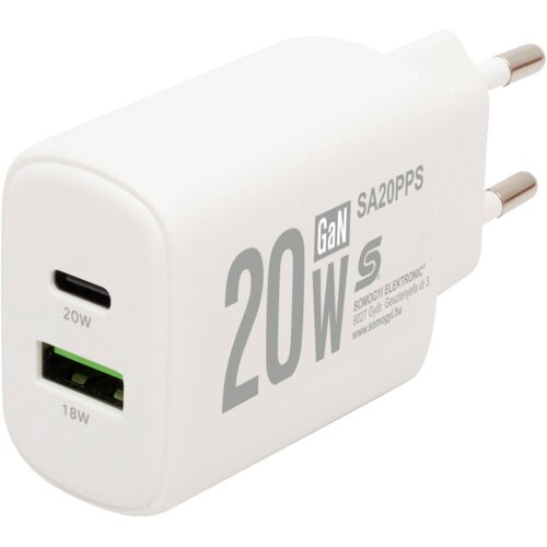 Home Punjač SA20PPS, 1 x USB-A, 1 x USB-C, 20W, GaN, Bijeli Slike
