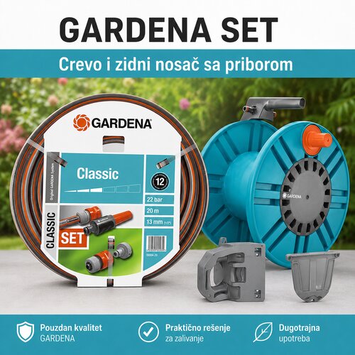 Gardena SET CREVO CLASSIC 1/2"(13MM) 20M + NASTAVCI + PRSKALICA + NOSAČ CREVA ZIDNI Cene