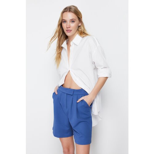 Trendyol Indigo Pleated Knitted Shorts with Velcro Closure &amp;amp; Bermuda Slike
