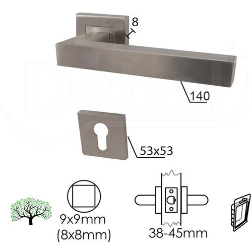 Dabel kvaka rozeta za vrata ohrid inox 53x53/8/140/8/9 mm CIL DBP3 (0101110) Cene