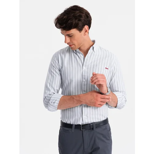 Ombre Men's REGULAR FIT shirt in white stripes with pocket - grey