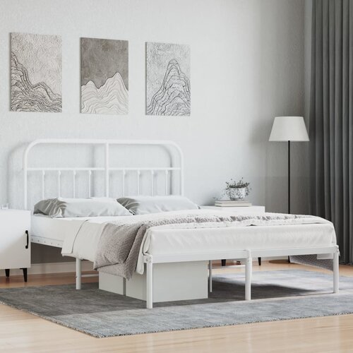 vidaXL Kovinski posteljni okvir z vzglavjem bel 140x190 cm Cene