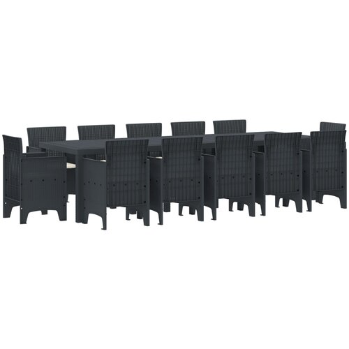 VidaXL 13-delna jedilna garnitura za vrt z blazinami antracitni poli ratan, vrtna miza antracitna 150x100x73 cm poli ratan, vrtni stoli z blazinami 4 kosi antracitni poli ratan Slike