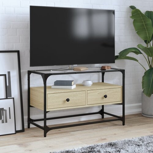TV ormarić sa staklenom površinom boja hrasta 80x35x51 cm drvo Cene