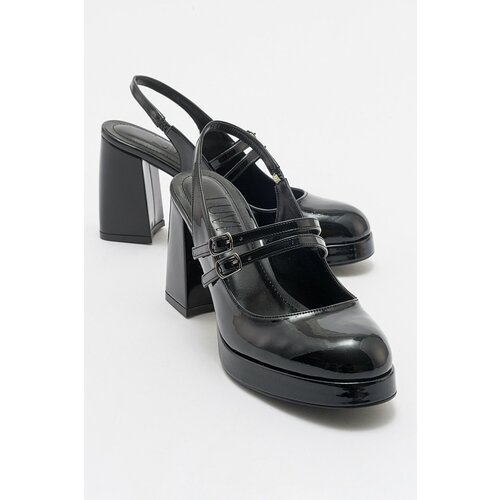 LuviShoes PUİS Black Patent Leather Women's Platform Heeled Shoes Cene
