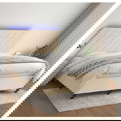 vidaXL Box spring postelja z vzmetnico LED krem 140x190 cm b Cene