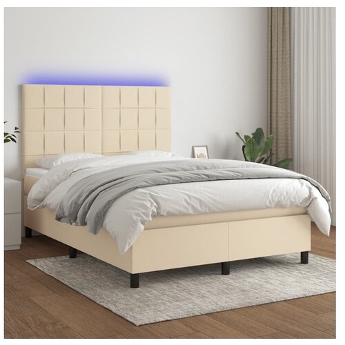 VidaXL Krevet box spring s madracem LED krem 140x190 cm od tkanine Slike