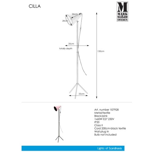 Markslöjd 107928 - Podna lampa CILLA 1xE27/60W/230V Cene