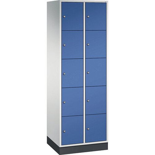 C+P jeklena omara s predelki z zaklepanjem intro, višina predelka 345 mm, šxg 620 x 500 mm, 10 predelkov, korpus svetlo siv, vrata encijan modra Cene