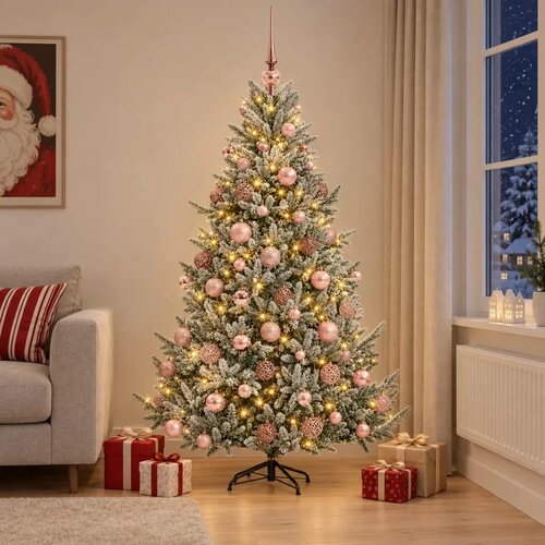  Umjetno božićno drvce s kuglicom 240 cm 300 LED lampica - Zelena i bijela 240 cm s LED-ima i ružičastim lopticama Cene