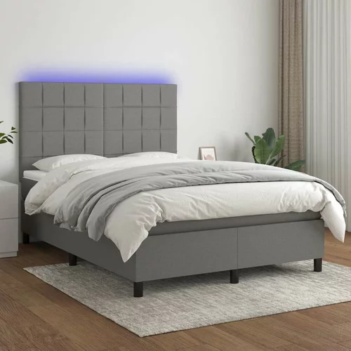  Box spring postelja z vzmetnico LED temno siva 140x200 cm blago, (20789737)