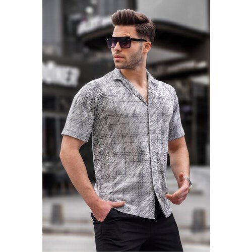 Madmext Men's Gray Classic Collar Regular Fit Short Sleeve Shirt 5583 Slike