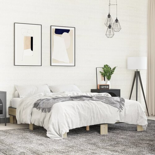VidaXL Posteljni okvir sonoma hrast 150x200 cm inž. les in kovina Slike