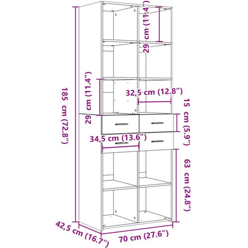  Visoka komoda bijela 70 x 42,5 x 185 cm od konstruiranog drva Slike
