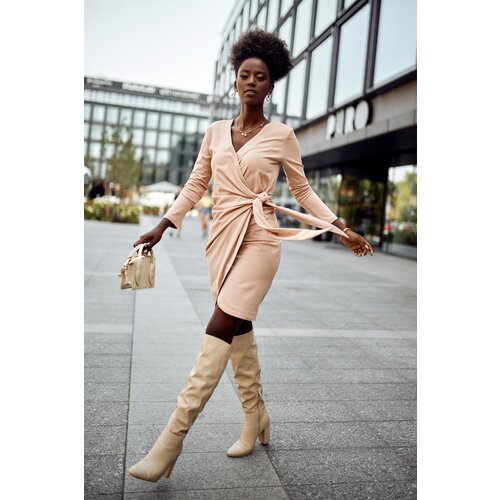 Fasardi Envelope dress with an asymmetrical bottom, beige Slike