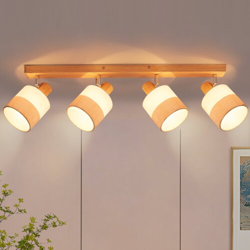 Nettlife stropna svetilka s 4 obrnljivimi lesenimi sijali - vintage stropna luč z E14 vtičnico, retro usnjenim senčnikom in 350&amp;deg; vrtenjem, (5000491633) Slike