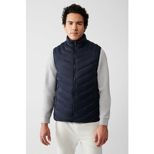 Avva Men's Navy Blue Puffer Vest Goose Feather Water Repellent Windproof Comfort Fit Relaxed Fit Slike