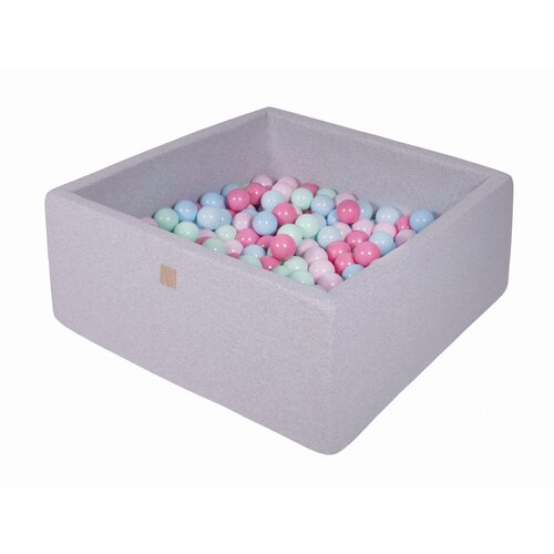 MeowBaby Square Ball Pool, 90x90x40 cm s 300 žogami, bombaž, svetlo siva: modra/mint/svetlo roza/pastelno roza, (21333857) Cene