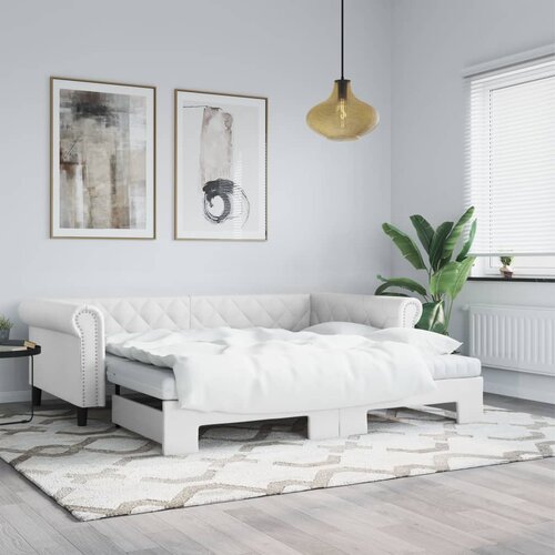 VidaXL Dnevni krevet na razvlačenje bijeli 90 x 200 cm od umjetne kože Slike