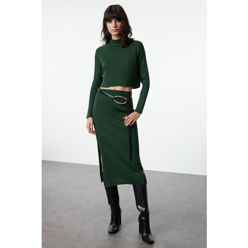 Trendyol Emerald Green Crop Basic Skirted Knitwear Top-Bottom Set Slike