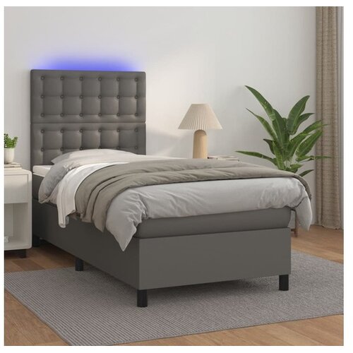  Box spring postelja z vzmetnico LED siva 100x200cm umetno usnje Cene