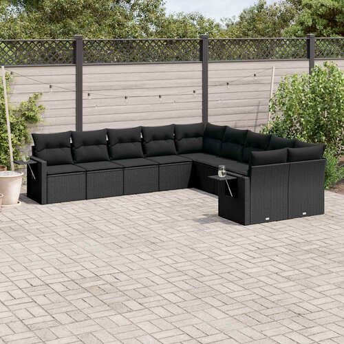  10-dijelni set vrtnih sofa s jastucima crni od poliratana Crna 85 x 62 x 69 cm Cene