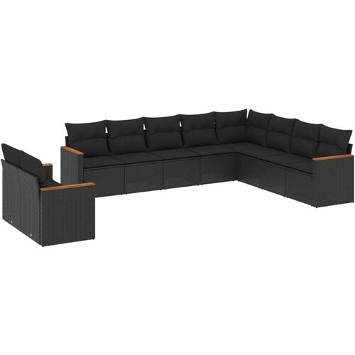  10-dijelni set vrtnih sofa s jastucima crni od poliratana Slike