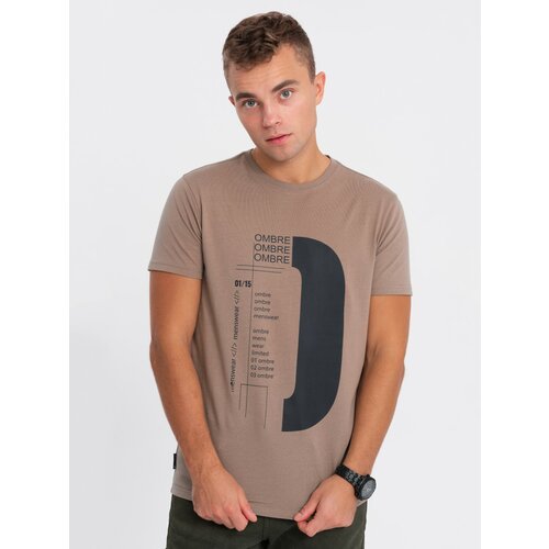 Ombre Men's printed cotton t-shirt - light brown Slike