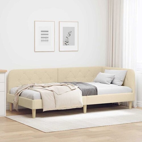  Kutni okvir kreveta Krema 100 x 200 cm tkanina Cijene