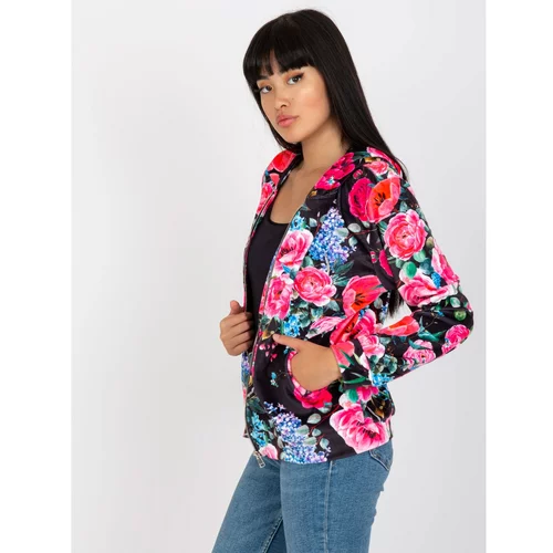 Fashion Hunters Black and pink zipped sweatshirt with flowers RUE PARIS