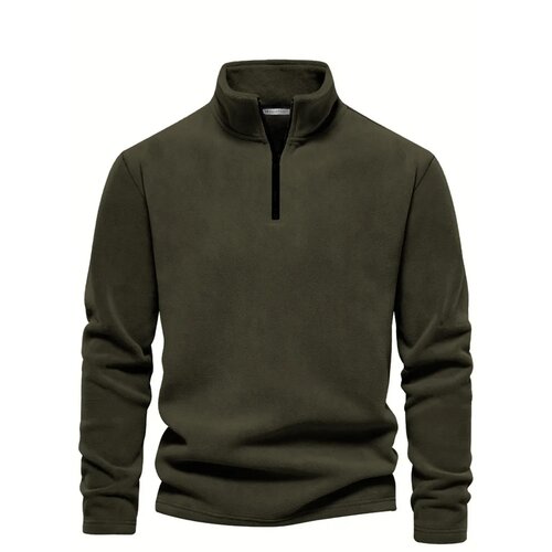 Dewberry 49143 Half Zipper Stand Collar Mens Fleece-DARK KHAKI Slike