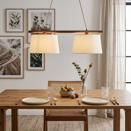  Luster na sajli AIDA 2xE27/15W/230V prečnik 35 cm hrast/krem Slike