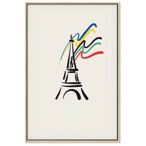  Slika - Eiffel Tower and Colorful Ribbons 40x60 U prirodnom drvenom okviru Slike
