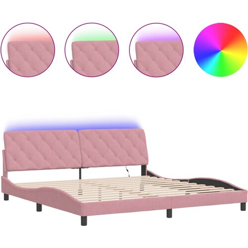 vidaXL Okvir kreveta s LED svjetlima ružičasti 200 x 200 cm baršunasti Cene