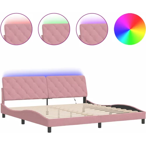 vidaXL Okvir kreveta s LED svjetlima ružičasti 200 x 200 cm baršunasti
