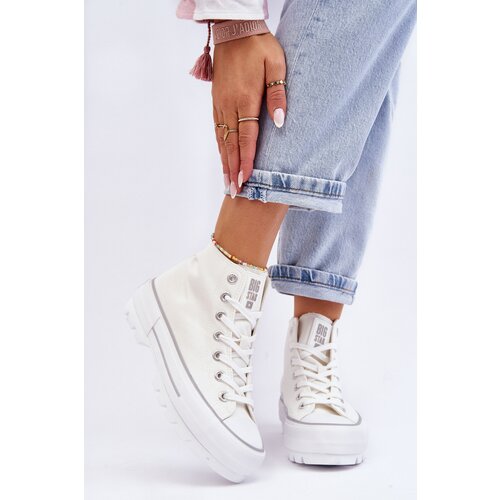 Big Star High Fabric Sneakers on the Big Star Platform LL274156 White Cene