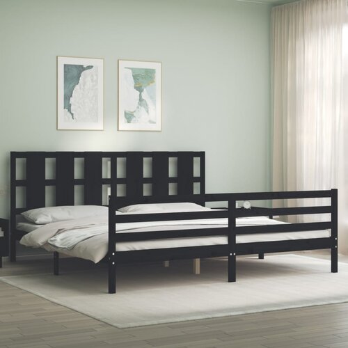 VidaXL Okvir za krevet s uzglavljem crni 200 x 200 cm od masivnog drva Slike