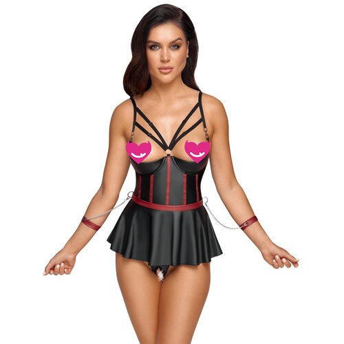 Cottelli Bondage Longline Bra & Crotchless Thong Matte Look Set 2221330 Black 75B/S Cijene