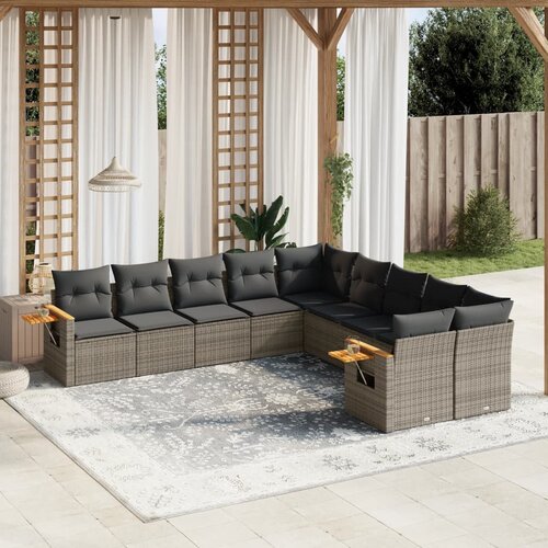 vidaXL 10-dijelni set vrtnih sofa od poliratana s jastucima sivi Cijene