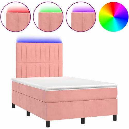 vidaXL Box spring postelja z vzmetnico LED roza 120x190 cm žamet, (21112023)