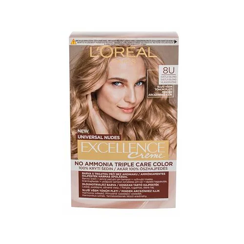L´Oréal Paris excellence Creme Triple Protection barva za lase za vse vrste las 48 ml odtenek 8U Light Blonde poškodovana škatla