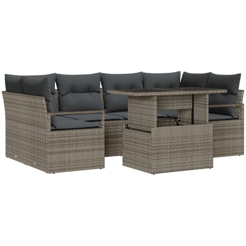 vidaXL 7-dijelni vrtni sofa set s jastucima srebrni poli ratan, 2-sjedalo vrtni sofa s pohranom i jastucima sivi poli ratan Cijene