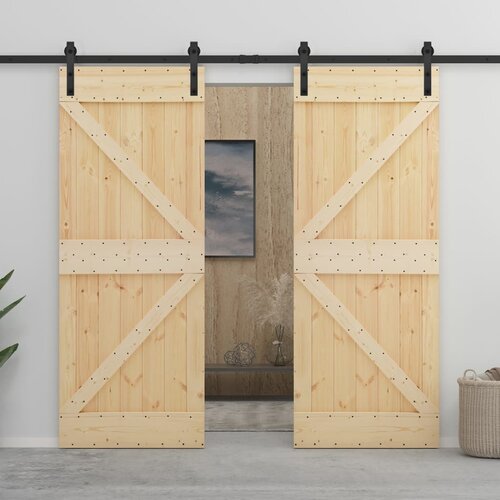 Furnova Drsna vrata s kompletom vodil 80x210 cm trdna borovina, (21944621) Slike
