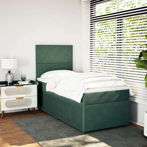 VidaXL Box spring krevet s madracem tamnozeleni 90x200 cm bar&amp;scaron;unasti Slike